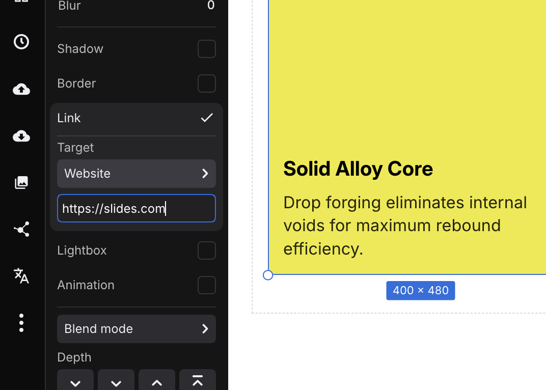 Link controls in the editor toolbar beside a selected content block