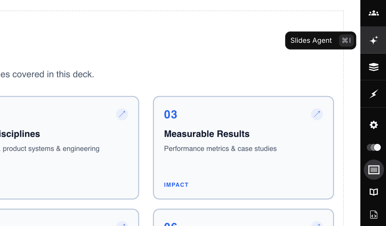 Slides Agent button in the editor sidebar