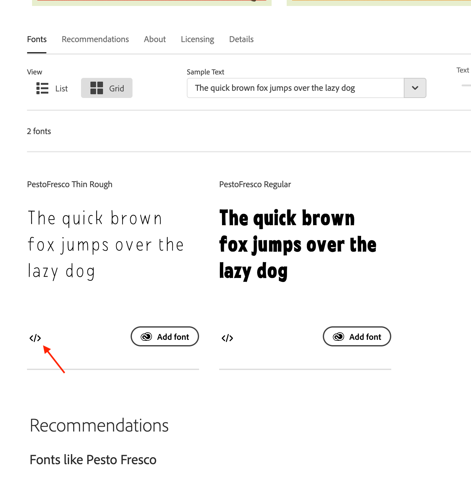 Font selected in Adobe Fonts