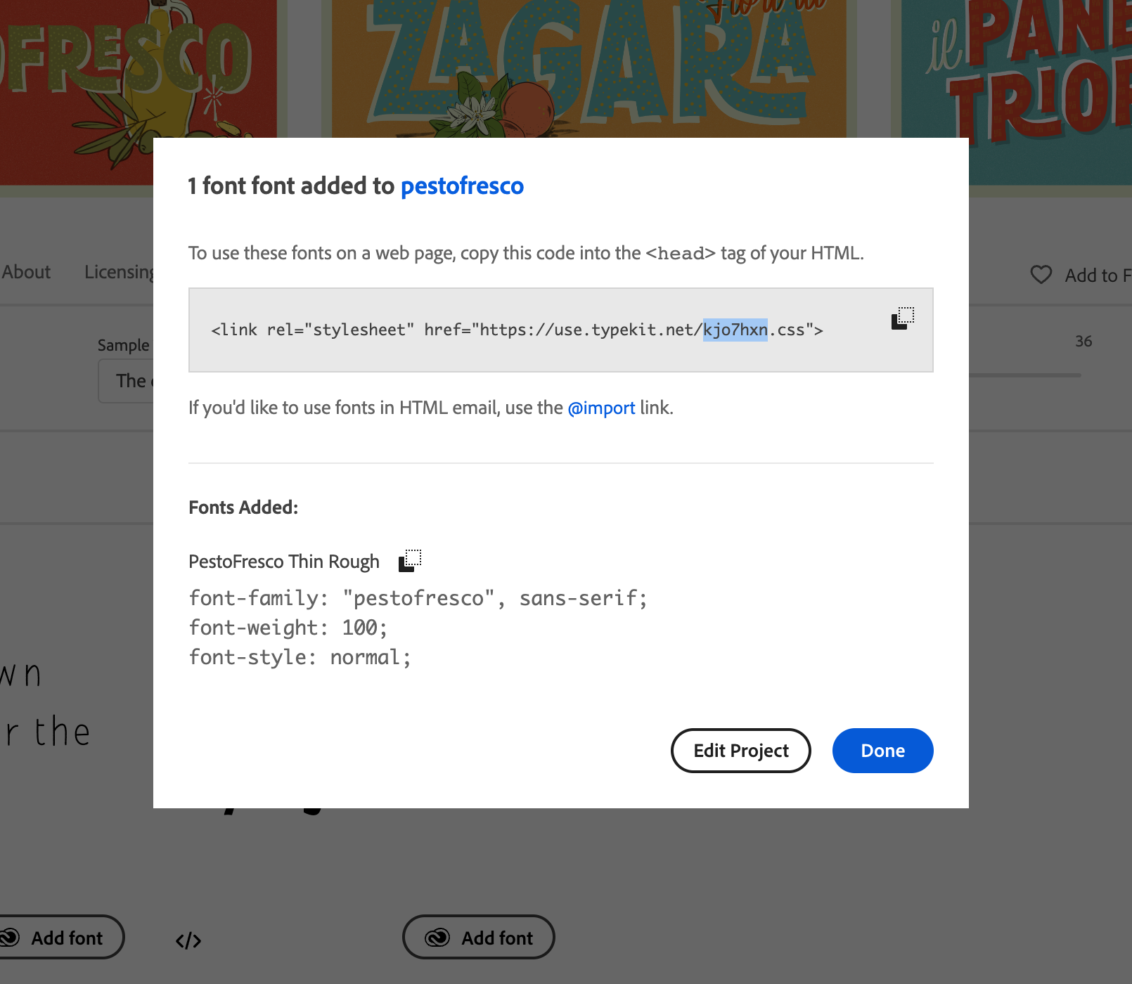 Adobe Fonts project ID