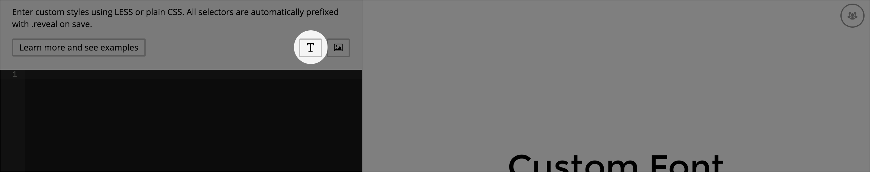 Custom font button in the CSS editor