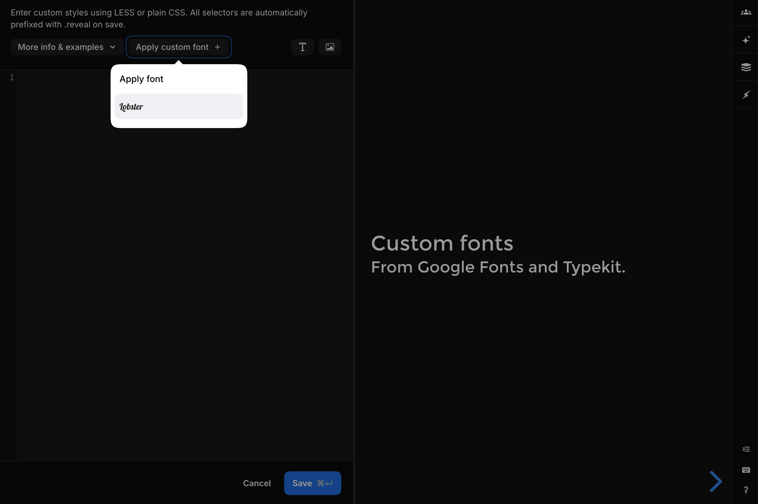 Apply custom font menu with Lobster available to select