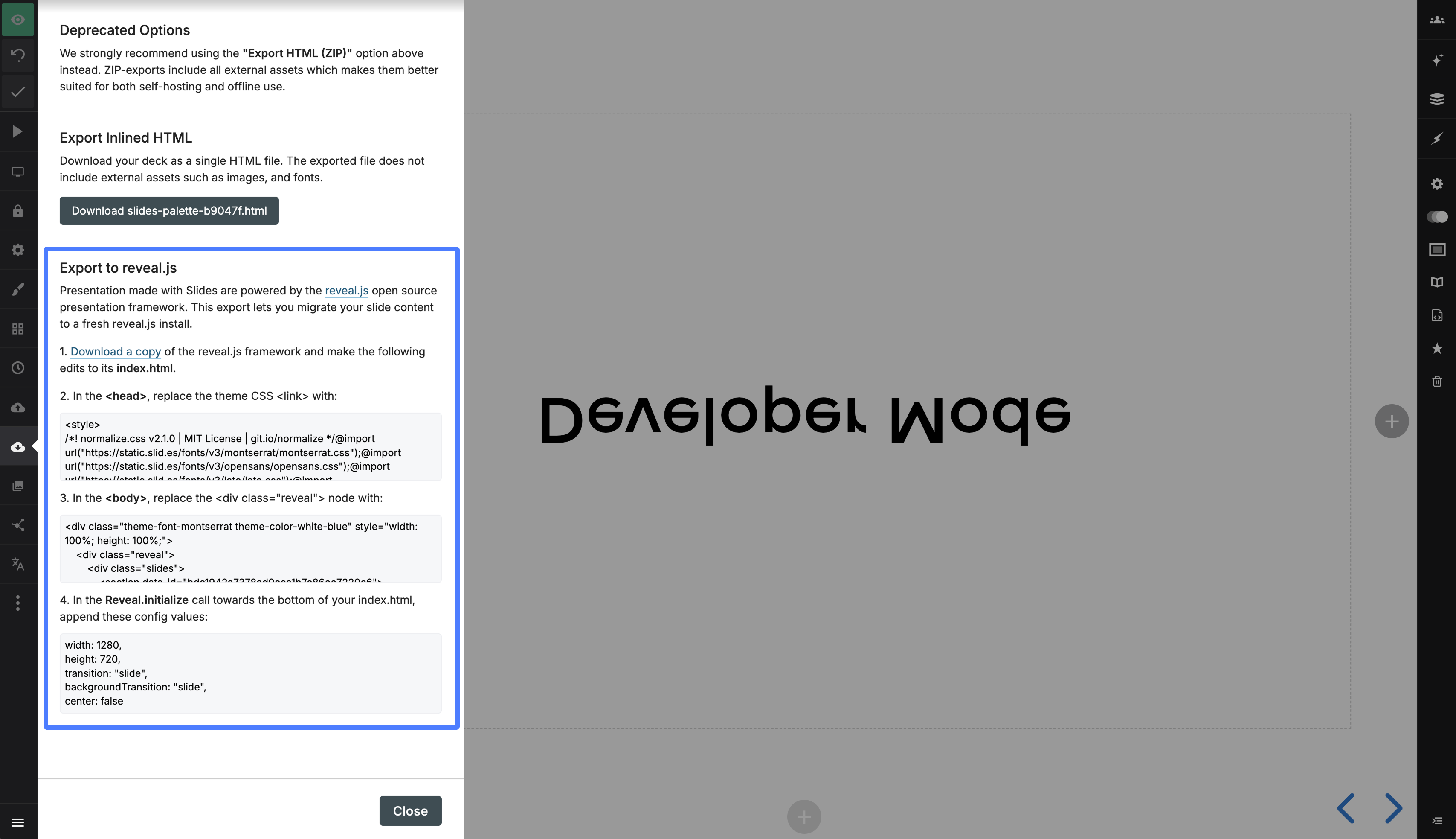 Export to reveal.js option