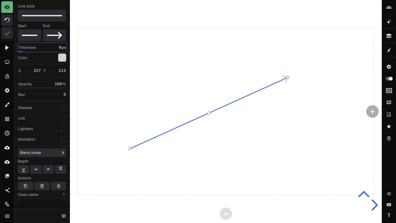 An arrow selected on a slide with its line style, endpoints, thickness, and color controls visible
