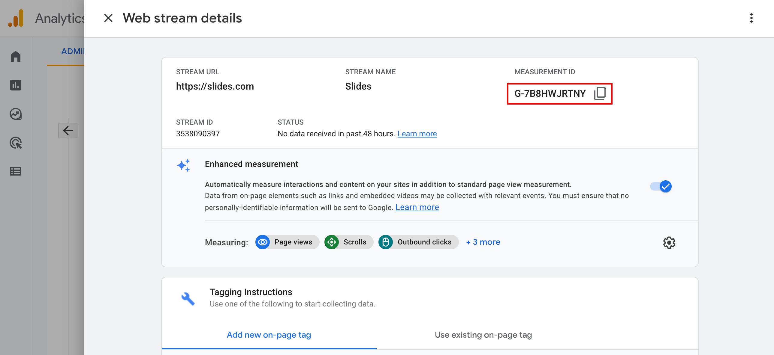 Google Analytics measurement ID