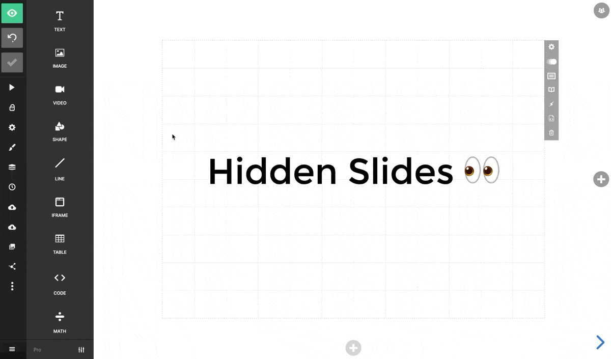 Hiding and showing a slide in arrange mode