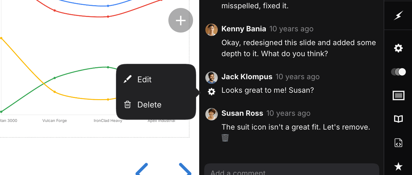 Edit and delete options for a comment