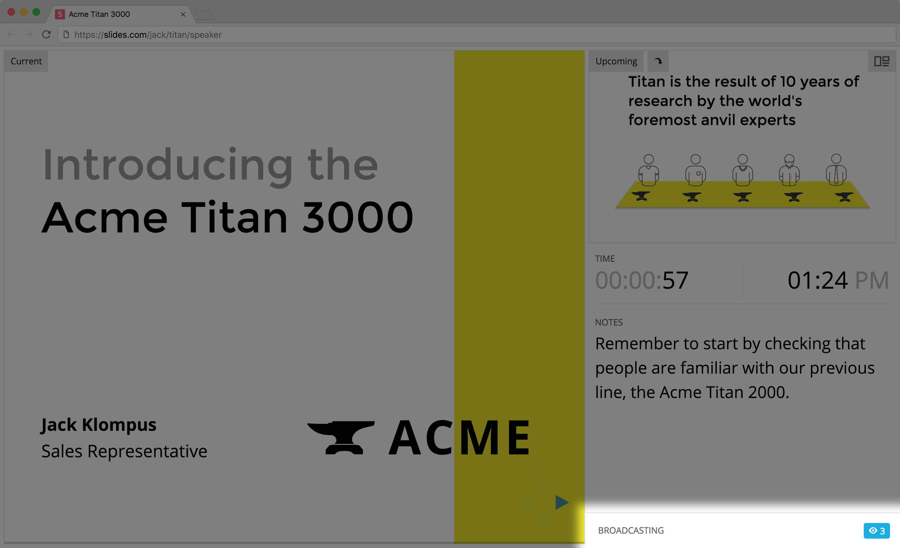 Live viewer count in the speaker view