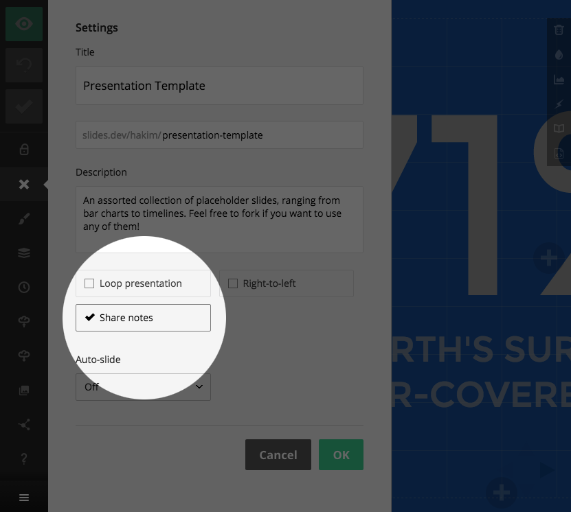 Share notes option in presentation settings