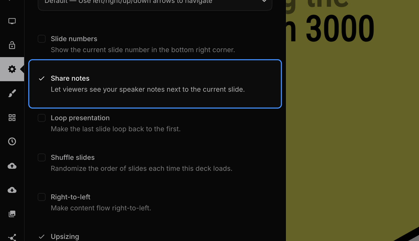 Share notes option in presentation settings
