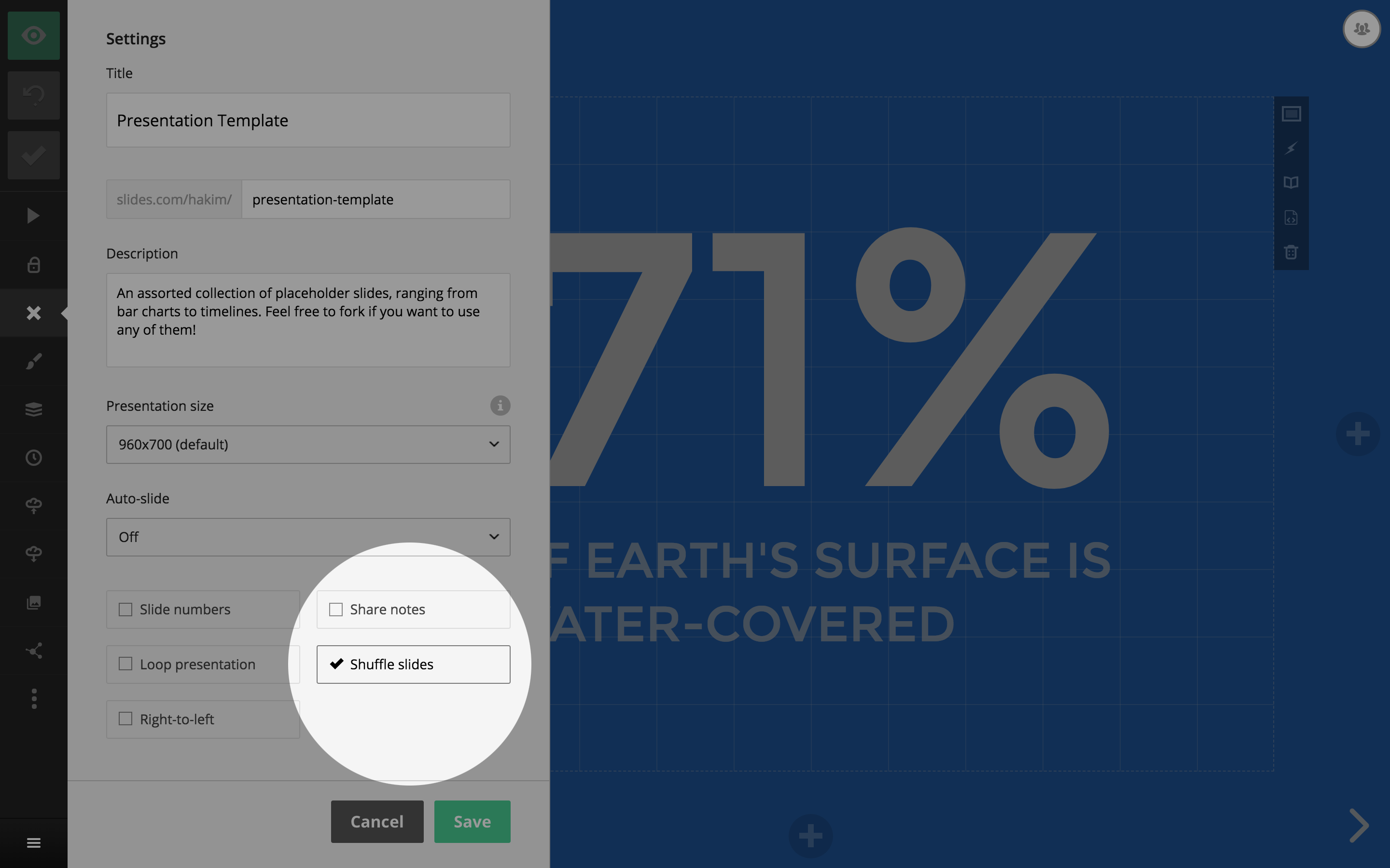 Shuffle slides option in presentation settings
