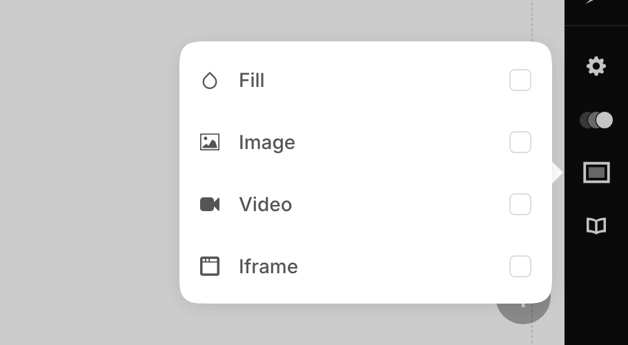 Slide background menu with Fill, Image, Video, and Iframe options