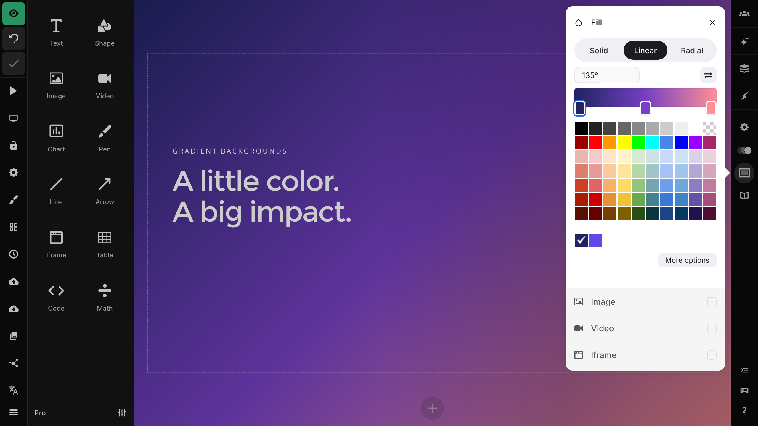 Linear gradient with three color stops applied to a slide background