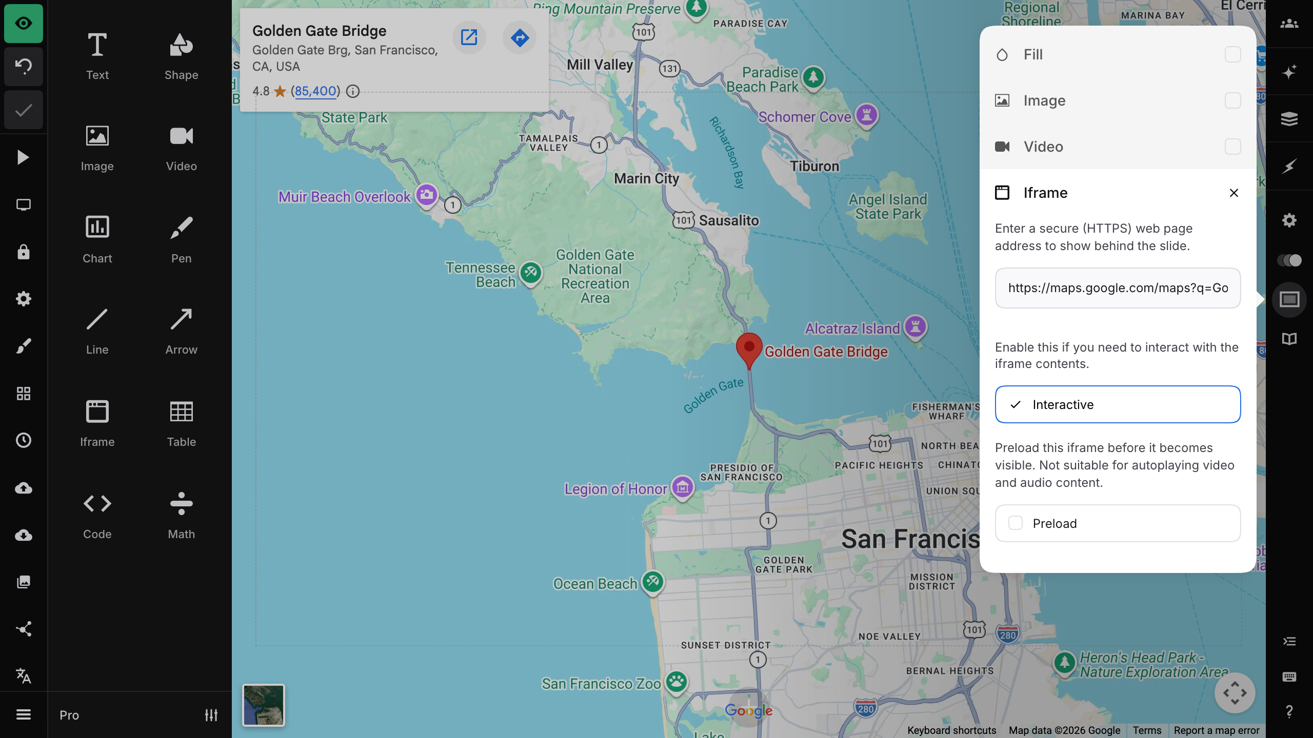 Google Maps iframe background with Interactive enabled