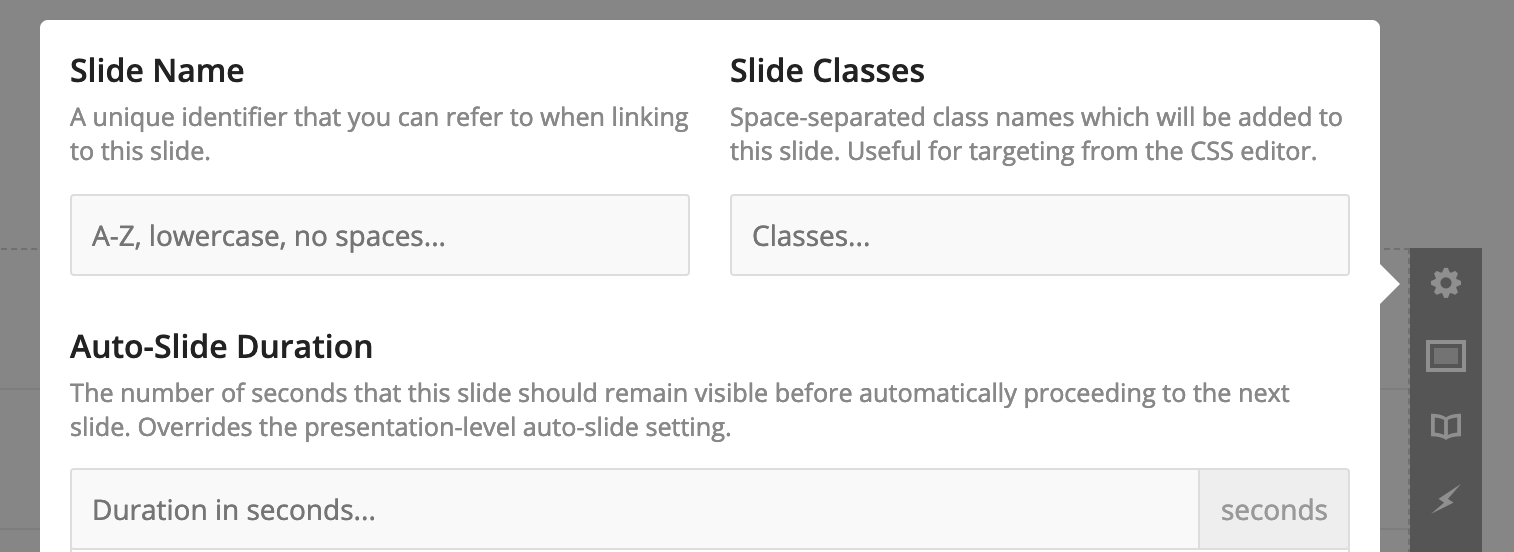 Custom slide class field in slide settings