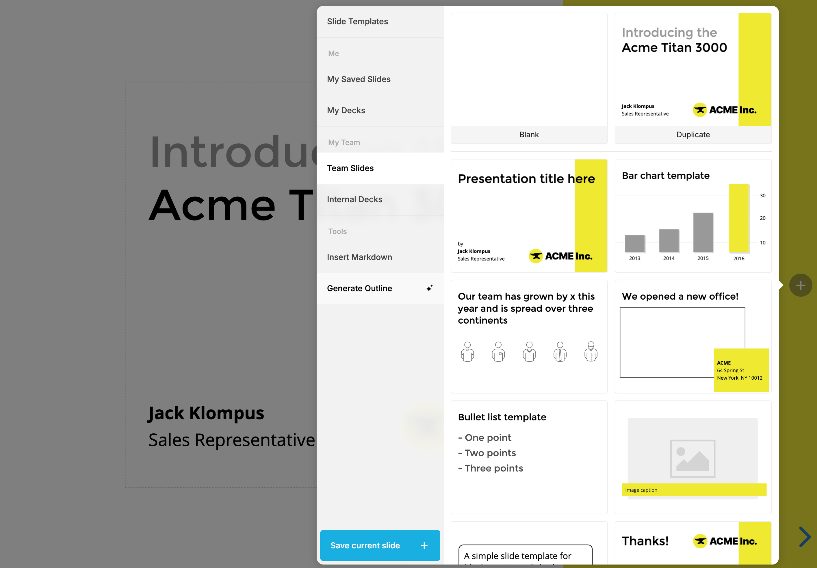 Shared team slide templates