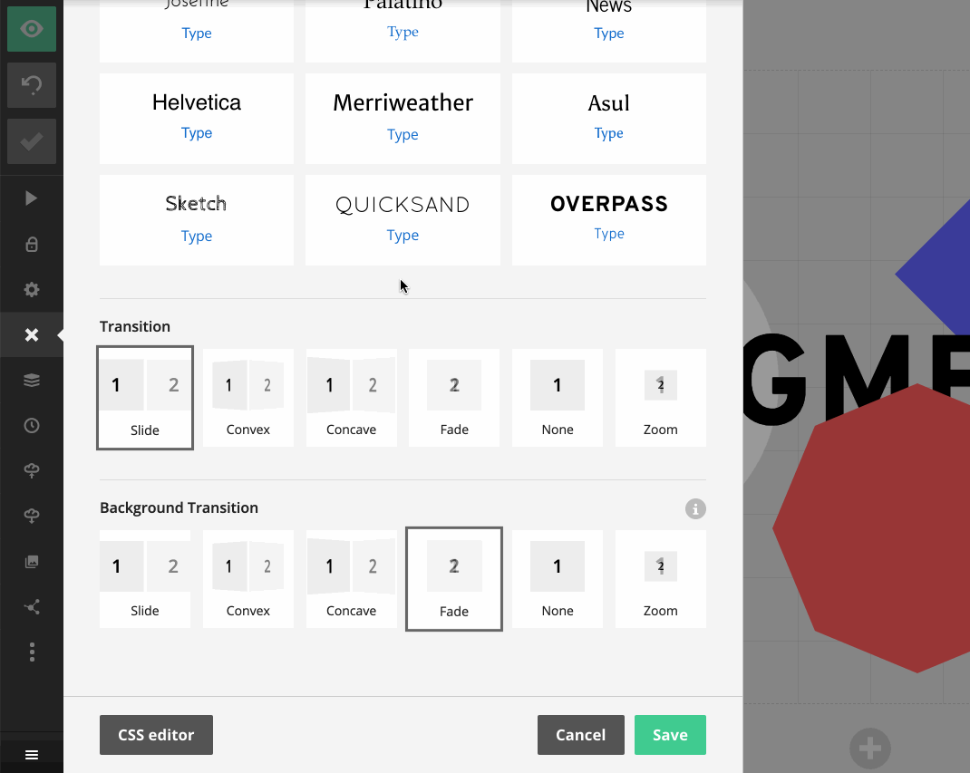 Previewing and selecting a slide transition