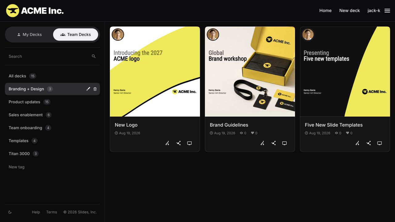 The team home page filtered to the Branding and Design tag