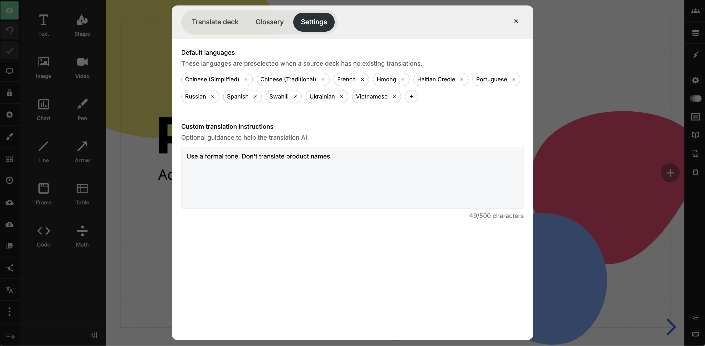 Custom translation instructions