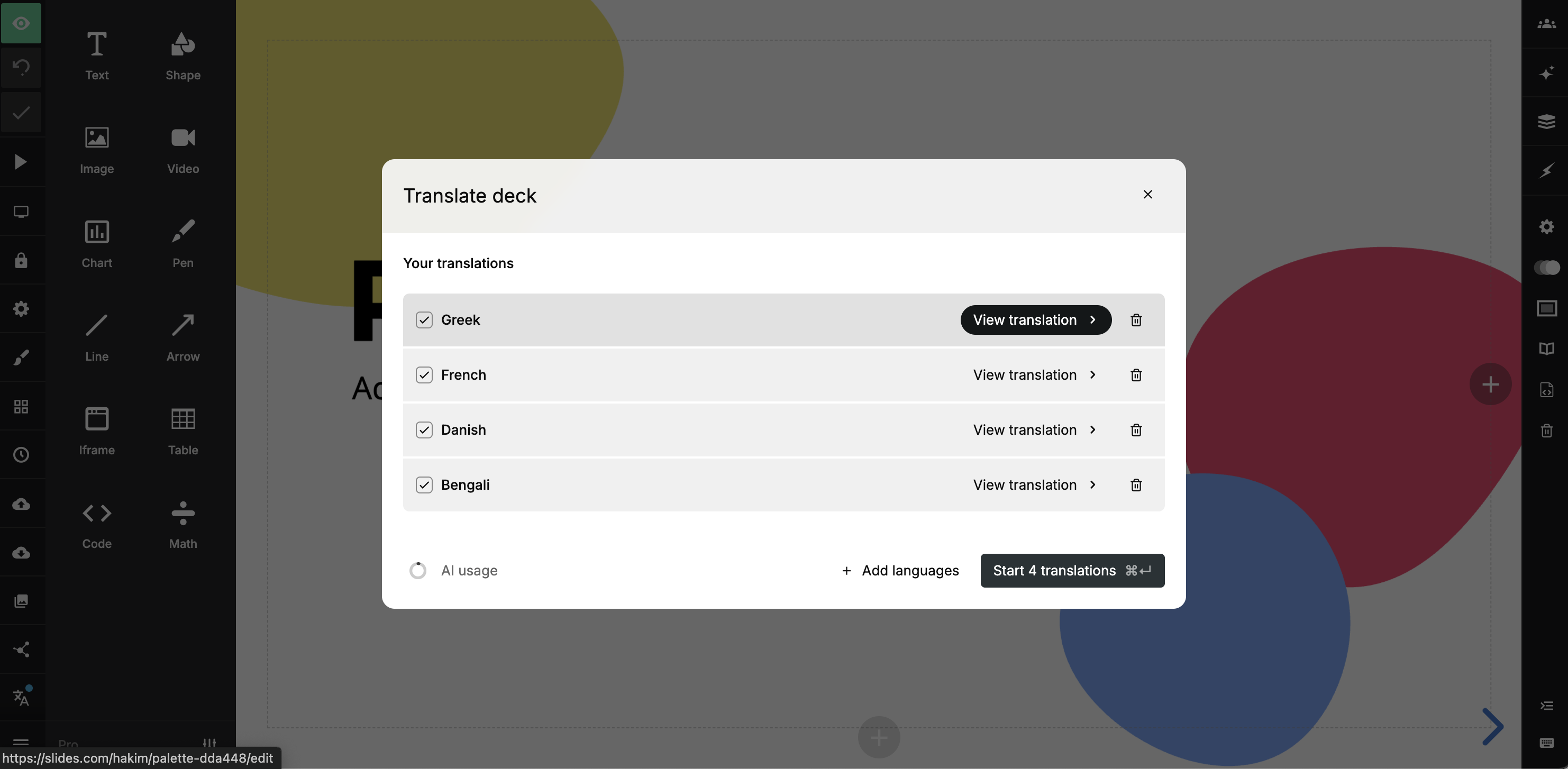 Links to translated copies in the translation manager