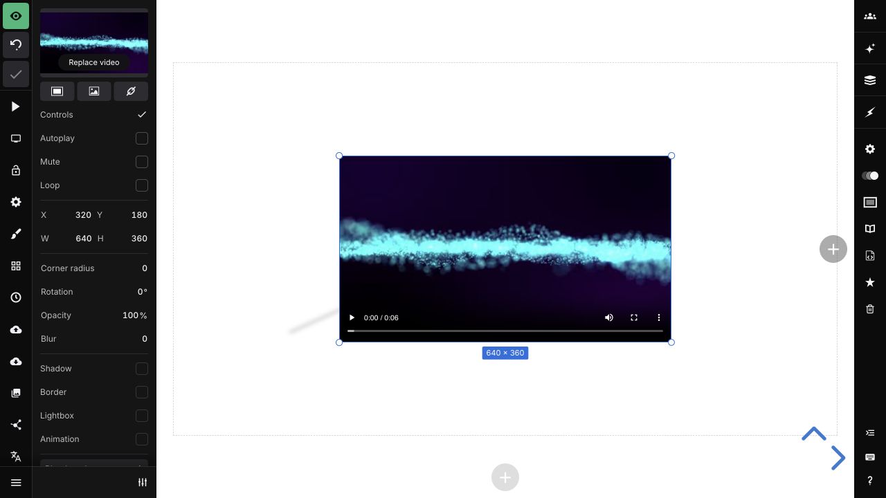 A selected video block with playback and appearance controls open in the Slides editor