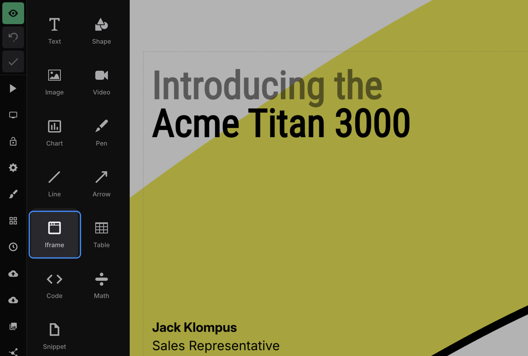 Iframe block highlighted in the editor block picker