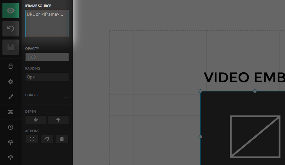 Video embed code pasted into the Iframe source field