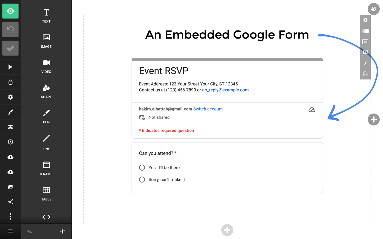 A Google Form embedded in a Slides presentation