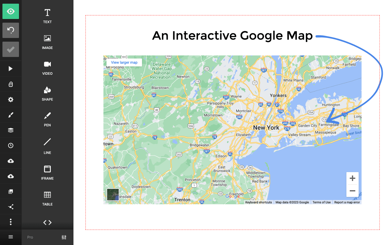 Google Maps embedded in a Slides presentation